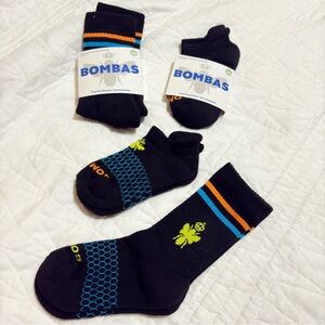 Bombas XS Black Socks Lot Ankle & Calf Blue Honeycomb Grip New